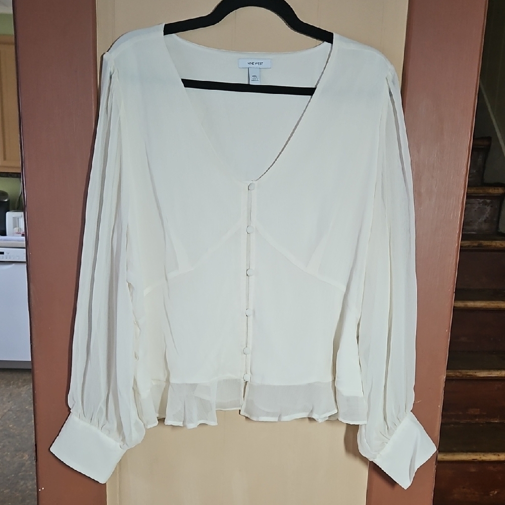 Nine West Cream V-Neck Blouse